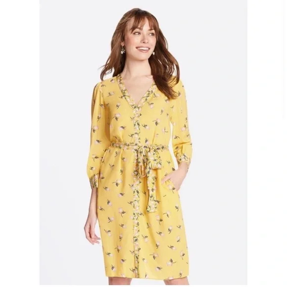 Draper James Dresses Draper James Yellow Floral Belted Shift
